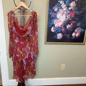 Fiori di Zucca 90s Red Watercolor Floral Print Dress